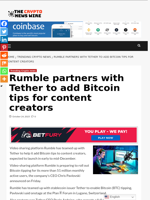 Rumble partners with Tether to add Bitcoin tips for content creators - The Crypto News Wire