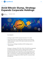 Amid Bitcoin Slump, Strategy Expands Corporate Holdings