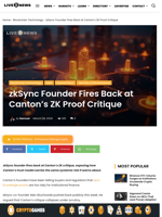 zkSync Founder Fires Back at Canton's ZK Proof Critique | Live Bitcoin News
