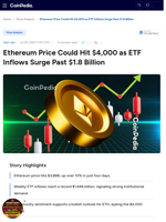 Ethereum Price Could Hit $4,000 as ETF Inflows Surge Past $1.8 Billion