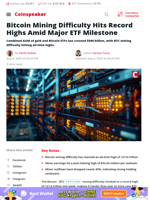 Bitcoin Mining Difficulty Hits Record as ETF Assets Top $500B