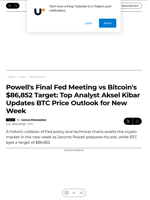 Powell's Final Fed Meeting vs Bitcoin's $86,852 Target: Top Analyst Aksel Kibar Updates BTC Price Outlook for New Week - U.Today