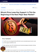 BitcoiThe BTC price has dropped below $105,000, and an extended bearish action could put the support at $100K at riskn Price Loses Key Support: Is This the Beginning of the Next Major Bear Market?