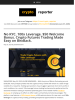 No KYC. 100x Leverage. $50 Welcome Bonus. Crypto Futures Trading Made Easy on BexBack.
