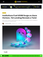 Institutions Fuel $50M Surge on Aave Horizon, Yet Lending Reveals a Twist - CoinCentral