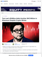 Tom Lee's BitMine Adds $42 Million to its Ethereum Hoard
