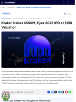 Kraken Raises $500M, Eyes 2026 IPO at $15B Valuation