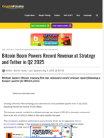 Bitcoin Boom Powers Record Revenue at Strategy and Tether in Q2 2025