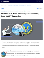 XRP Lawsuit Wins Don’t Equal 'Resilience', Says SWIFT Executive