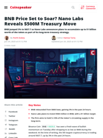 BNB Price Set to Soar? Nano Labs Reveals $500M Treasury
Move