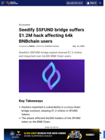 Seedify $SFUND bridge suffers $1.2M hack affecting 64k BNBchain users