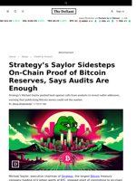 Strategy’s Saylor Sidesteps On-Chain Proof of Bitcoin Reserves, Says Audits Are Enough - 