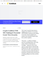 Crypto Coalition Tells SEC Staking Is 'Essential Good,' Not a Security