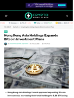 Hong Kong Asia Holdings Expands Bitcoin Investment Plans - Crypto News Flash