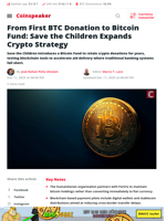From First BTC Donation to Bitcoin Fund: Save the Children Expands Crypto Strategy - Coinspeaker
