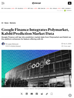 Google Finance Integrates Polymarket, Kalshi Prediction Market Data - Decrypt