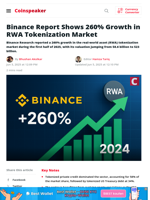 Binance Report Shows 260% Growth in RWA Tokenization Market - Coinspeaker