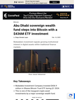Abu Dhabi sovereign wealth fund steps into Bitcoin with a $436M ETF investment