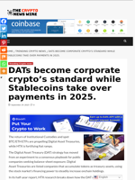 DATs become corporate crypto’s standard while Stablecoins take over payments in 2025. - The Crypto News Wire