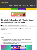 This Altcoin Explodes to an ATH Following Support From Binance and Others: Details Here