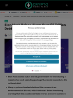 Elon Musk Raises Alarm Over $5 Trillion Debt—Is Bitcoin the Answer?