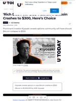 'Rich Dad Poor Dad' Author: If Bitcoin Crashes to $300, Here’s Choice