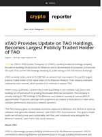 xTAO Provides Update on TAO Holdings, Becomes Largest Publicly Traded Holder of TAO