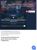 Trump Calls Stalled Russia-Ukraine Peace Talks 'Very Disappointing,' Cites Success In Azerbaijan-Armenia Deal  - Benzinga