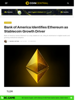 Bank of America Identifies Ethereum as Stablecoin Growth Driver - CoinCentral