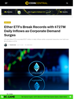 Ether ETFs Break Records with $727M Daily Inflows as Corporate Demand Surges - CoinCentral