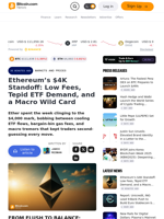 Ethereum’s $4K Standoff: Low Fees, Tepid ETF Demand, and a Macro Wild Card – Markets and Prices Bitcoin News
