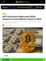 BTC Dominance Rebounds While Experts Forecast Bitcoin Crash to $94K - CoinCentral