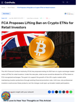 FCA Proposes Lifting Ban on Crypto ETNs for Retail Investors