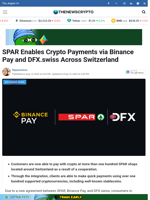 SPAR Enables Crypto Payments via Binance Pay and DFX.swiss Across Switzerland - TheNewsCrypto