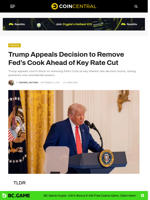 Trump Appeals Decision to Remove Fed’s Cook Ahead of Key Rate Cut - CoinCentral
