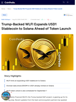Trump-Backed WLFI Expands USD1 Stablecoin to Solana Ahead of Token Launch