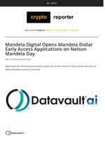 Mandela Digital Opens Mandela Dollar Early Access Applications on Nelson Mandela Day
