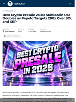 Best Crypto Presale 2026: Stablecoin Use Doubles as Pepeto Targets 200x Over SOL and XRP - TechBullion