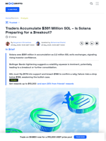 Traders Accumulate $381 Million SOL – Is Solana Preparing
for a Breakout?