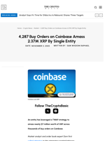 4,287 Buy Orders on Coinbase Amass 2.37M XRP By Single Entity