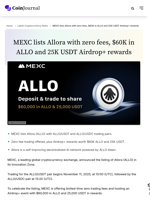 MEXC lists Allora with zero fees, $60K in ALLO and 25K USDT Airdrop+ rewards - CoinJournal