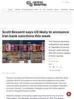 Scott Bessent says US likely to announce Iran bank sanctions this week