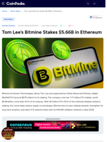 Tom Lee's Bitmine Stakes $5.66B in Ethereum