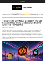 4 Cryptos to Buy Now: Dogecoin (DOGE), Solana (SOL), and 2 Undervalued Gems with Top 10 Potential