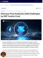 Ethereum Price Prediction 2025 Challenged by XRP Tundra’s Frost