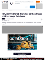 104,125,016 DOGE Transfer Strikes Major US Exchange Coinbase