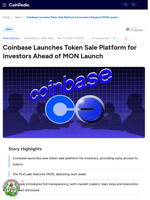 Coinbase Launches Token Sale Platform for Investors Ahead of MON Launch