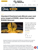Standard Chartered sets Bitcoin year-end price target at $100K, down from earlier $300K forecast