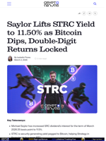 Saylor Lifts STRC Yield to 11.50% as Bitcoin Dips, Double-Digit Returns Locked