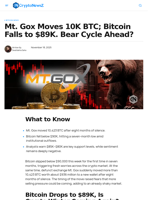 Mt. Gox Moves 10K BTC; Bitcoin Falls to $89K. Bear Cycle?